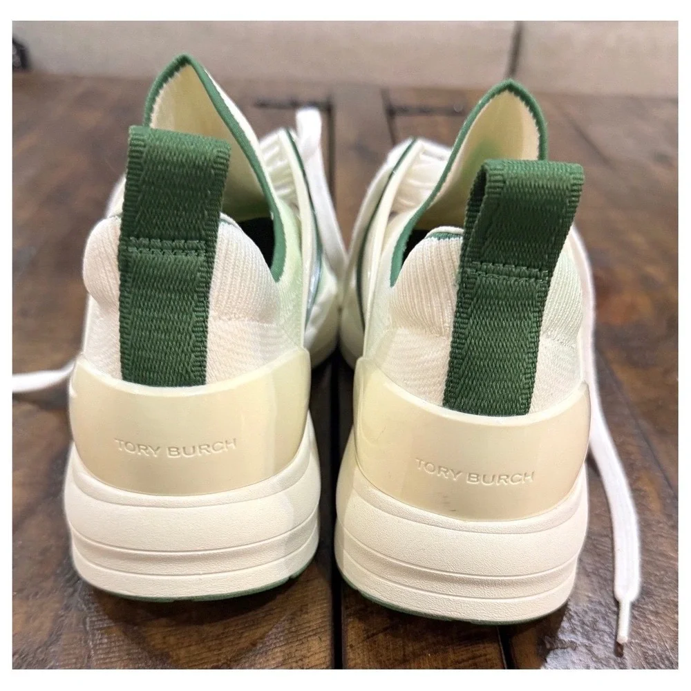 Tory‎ Burch T Runner Knit Mesh Sneaker Shoes White Green Size 9